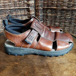 Clarks Leather Fisherman Sandals Men's 10M Brown Casual Comfort Walking Shoes